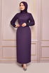 Pearl Detail Evening dress Purple ASM2553 - Thumbnail