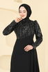 Pelerin Detay Şifon Abiye 6625YG95-MS Siyah - Thumbnail