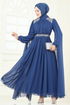 Pelerinli Şifon Abiye 7101AB368-MS İndigo - Thumbnail