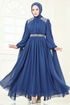 Pelerinli Şifon Abiye 7101AB368-MS İndigo - Thumbnail