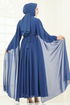 Pelerinli Şifon Abiye 7101AB368-MS İndigo - Thumbnail