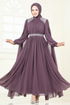 Pelerinli Şifon Abiye 7101AB368-MS Koyu Lila - Thumbnail