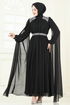 Pelerinli Şifon Abiye 7101AB368-MS Siyah - Thumbnail