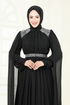 Pelerinli Şifon Abiye 7101AB368-MS Siyah - Thumbnail