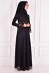 Perle Detail Abendkleid Schwarz ASM12397 - Thumbnail