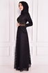 Perle Detail Abendkleid Schwarz ASM12397 - Thumbnail