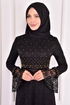 Perle Detail Abendkleid Schwarz ASM12397 - Thumbnail