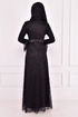 Perle Detail Abendkleid Schwarz ASM12397 - Thumbnail