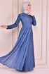 Perle Details Abendkleid Blau ASM2473 - Thumbnail