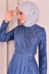 Perle Details Abendkleid Blau ASM2473 - Thumbnail