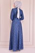 Perle Details Abendkleid Blau ASM2473 - Thumbnail