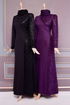 Perle Details Abendkleid Purpur ASM2530 - Thumbnail