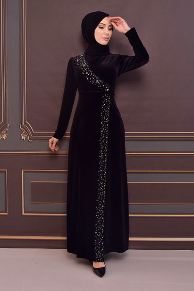 ASM - Perle Details Abendkleid Schwarz ASM2407