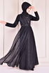 Perle Details Abendkleid Schwarz ASM2473 - Thumbnail