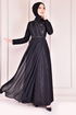 Perle Details Abendkleid Schwarz ASM2473 - Thumbnail