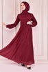 Perle Details Silbrig Abendkleid Bordeaux ASM2475 - Thumbnail