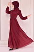 Perle Details Silbrig Abendkleid Bordeaux ASM2475 - Thumbnail