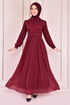 Perle Details Silbrig Abendkleid Bordeaux ASM2475 - Thumbnail