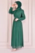 Perle Details Silbrig Abendkleid Smaragde ASM2475 - Thumbnail