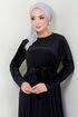 Pile Detailed Velvet Dress 2012EFY931-M Black - Thumbnail