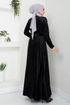 Pile Detailed Velvet Dress 2012EFY931-M Black - Thumbnail