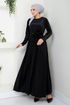 Pile Detailed Velvet Dress 2012EFY931-M Black - Thumbnail