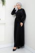 Pile Detailed Velvet Dress 2012EFY931-M Black - Thumbnail