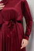 Pile Detailed Velvet Dress 2012EFY931-M Burgundy - Thumbnail