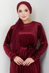 Pile Detailed Velvet Dress 2012EFY931-M Burgundy - Thumbnail