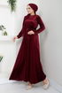 Pile Detailed Velvet Dress 2012EFY931-M Burgundy - Thumbnail