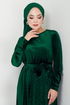 Pile Detailed Velvet Dress 2012EFY931-M Emerald - Thumbnail