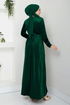 Pile Detailed Velvet Dress 2012EFY931-M Emerald - Thumbnail