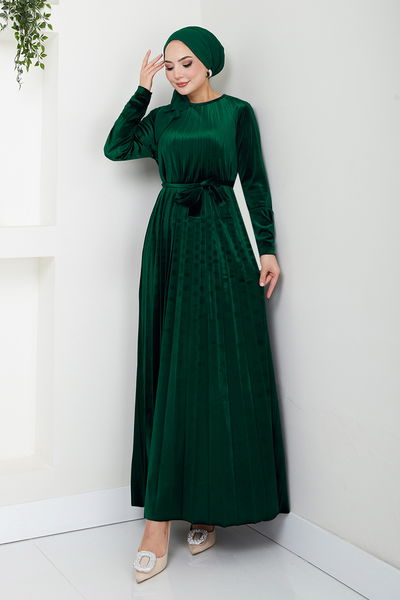 MRV E.F.Y. - Pile Detailed Velvet Dress 2012EFY931-M Emerald