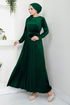 Pile Detailed Velvet Dress 2012EFY931-M Emerald - Thumbnail