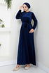 Pile Detailed Velvet Dress 2012EFY931-M Laci - Thumbnail