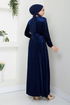 Pile Detailed Velvet Dress 2012EFY931-M Laci - Thumbnail