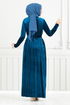 Pile Detailed Velvet Dress 2012EFY931-M Oil - Thumbnail