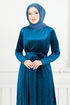 Pile Detailed Velvet Dress 2012EFY931-M Oil - Thumbnail