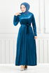 Pile Detailed Velvet Dress 2012EFY931-M Oil - Thumbnail