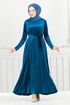 Pile Detailed Velvet Dress 2012EFY931-M Oil - Thumbnail