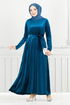 Pile Detailed Velvet Dress 2012EFY931-M Oil - Thumbnail