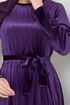 Pile Detailed Velvet Dress 2012EFY931-M Purple - Thumbnail