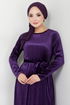 Pile Detailed Velvet Dress 2012EFY931-M Purple - Thumbnail