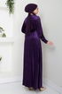 Pile Detailed Velvet Dress 2012EFY931-M Purple - Thumbnail