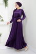 Pile Detailed Velvet Dress 2012EFY931-M Purple - Thumbnail