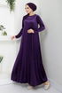 Pile Detailed Velvet Dress 2012EFY931-M Purple - Thumbnail