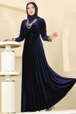 M.E.Y. - Pilise Detaylı Kadife Elbise 2047MEY846-MS Laci