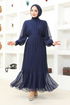 Piliseli Chiffon Evening dress END5505 Navy blue - Thumbnail