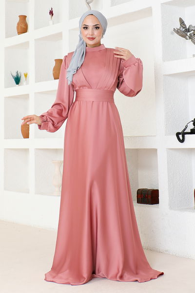END - Piliseli Elbise END5508 Gül Kurusu