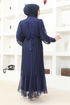 Pilisséli Mousseline Robe de soirée FIN5505 Bleu marine - Thumbnail